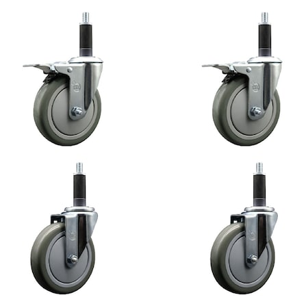 Service Caster 5'' SS Gray Poly Swivel 1'' Expanding Stem Caster Set 2 Total Lock Brakes, 4PK SCC-SSEXTTL20S514-PPUB-2-S-2-1